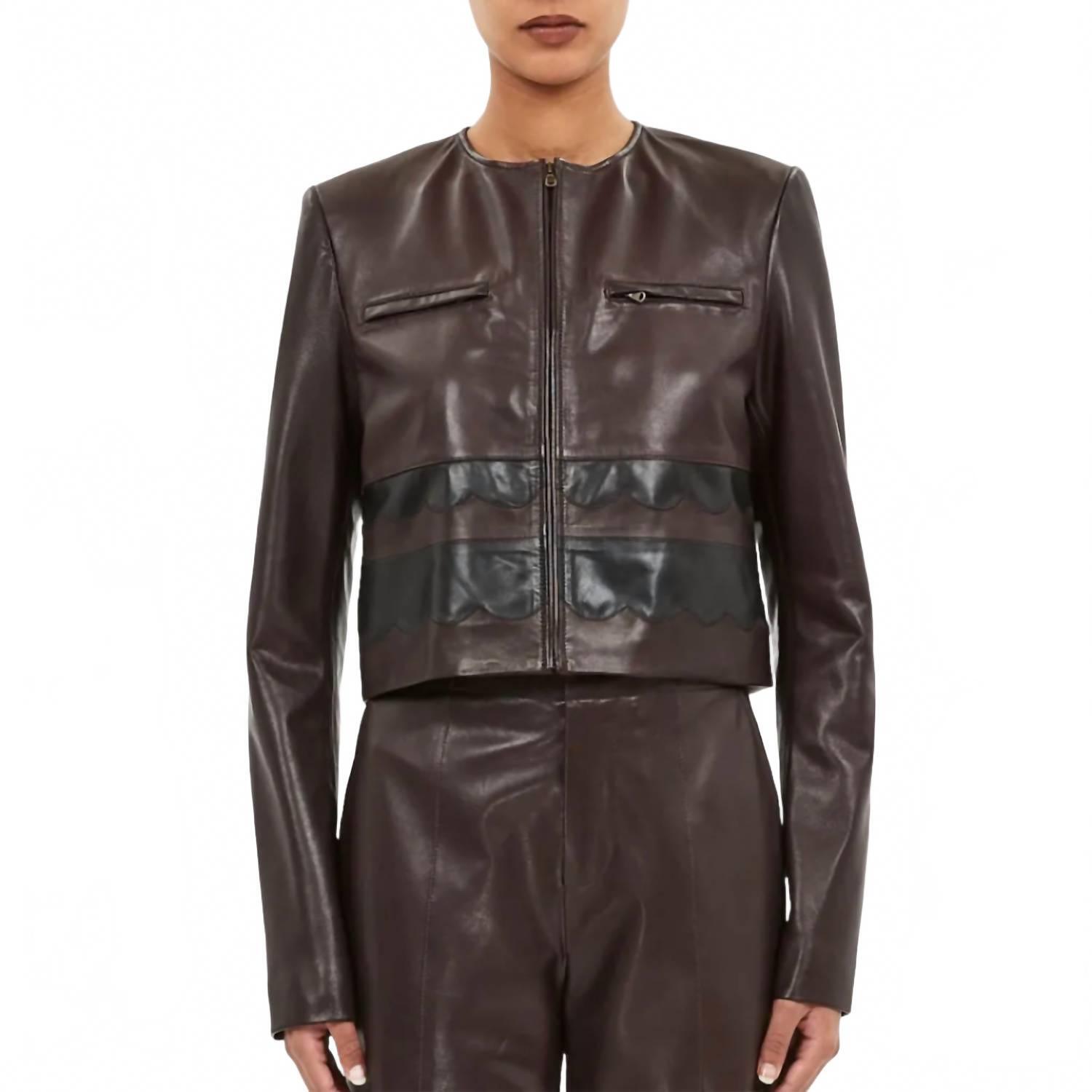 New Ulla Johnson Callisto Leather Shirt Jacket In Mahogany Colorblock